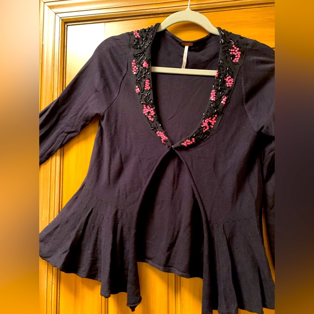 Free People Black Sequin Cardigan